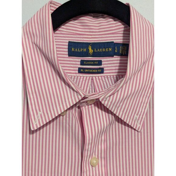 Ralph Lauren Mens L Pink Stripe Button Down Untucked Fit Classic Valentines Day - Picture 4 of 5